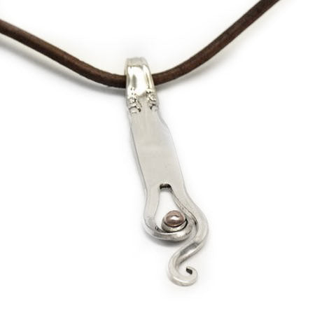 Handmade recycled silver fork pendant
