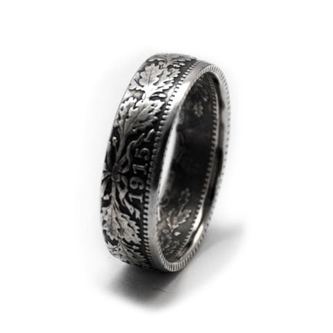Handmade in Eumundi recycled silver mark coin ring