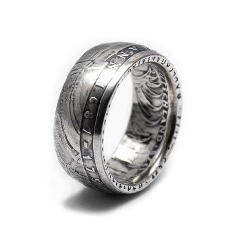 Handmade in Eumundi recycled silver german 5 mark coin ring